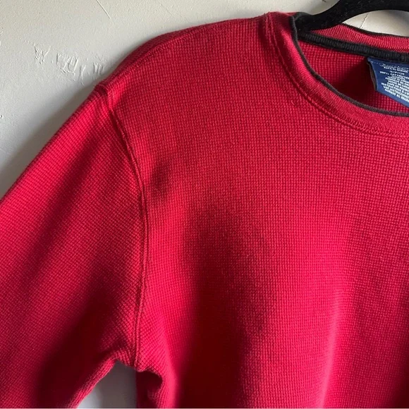 Polo Ralph Lauren Red Waffle Knit Crop Top Preppy Y2K Baby Tee Thermal Sz S - Picture 2 of 10